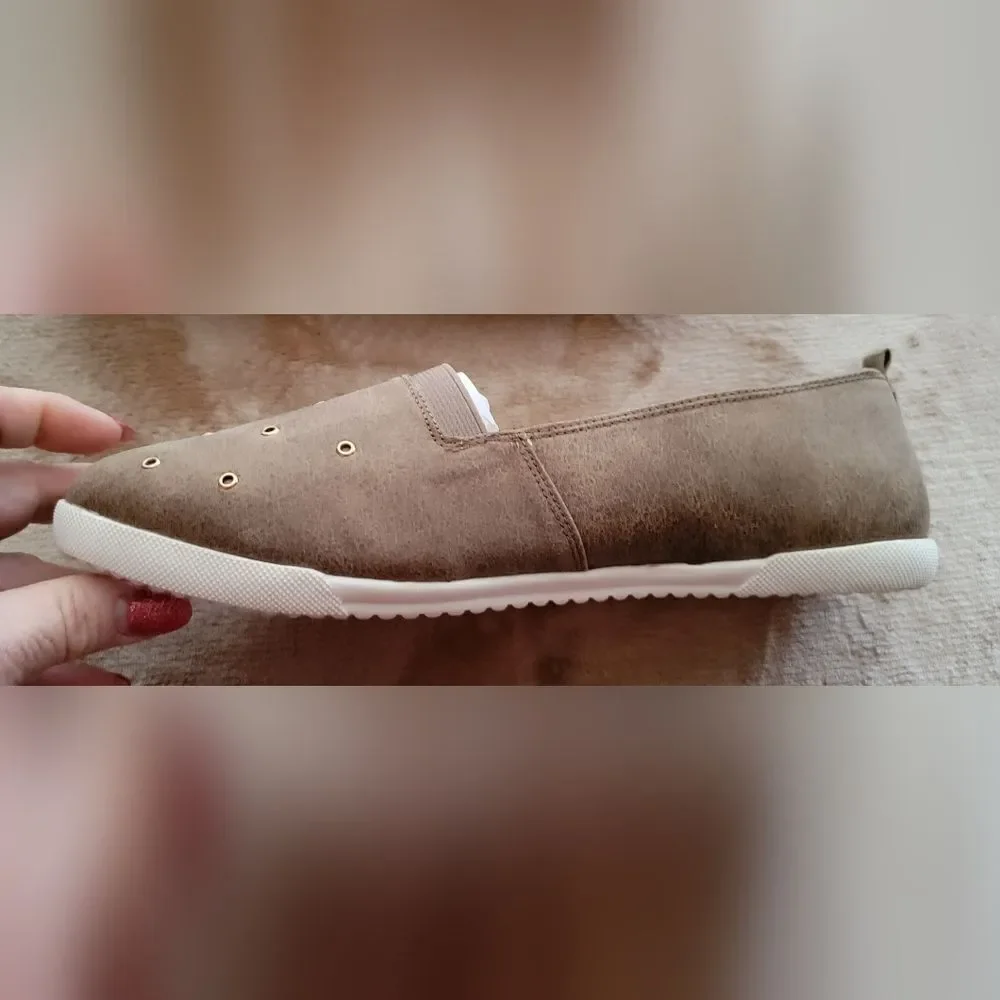 #176 CloudWalkers by Avenue Gold-toned Grommet Khaki Colored Slip-On Sneakers